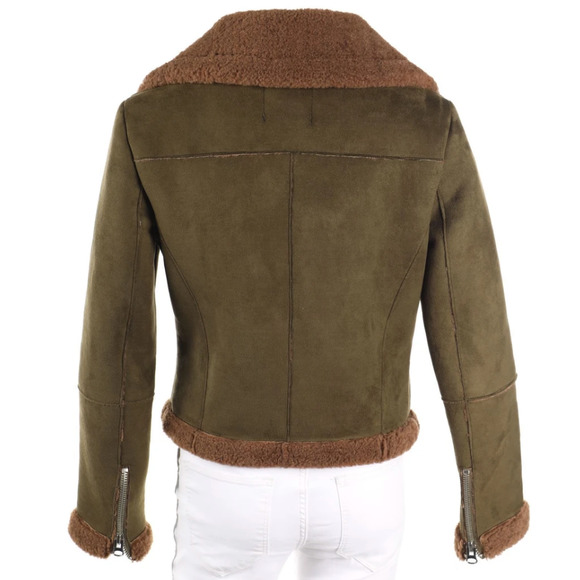 ZARA olive green brown faux suede/sherpa teddy moto jacket Sz. XS - Picture 2 of 9